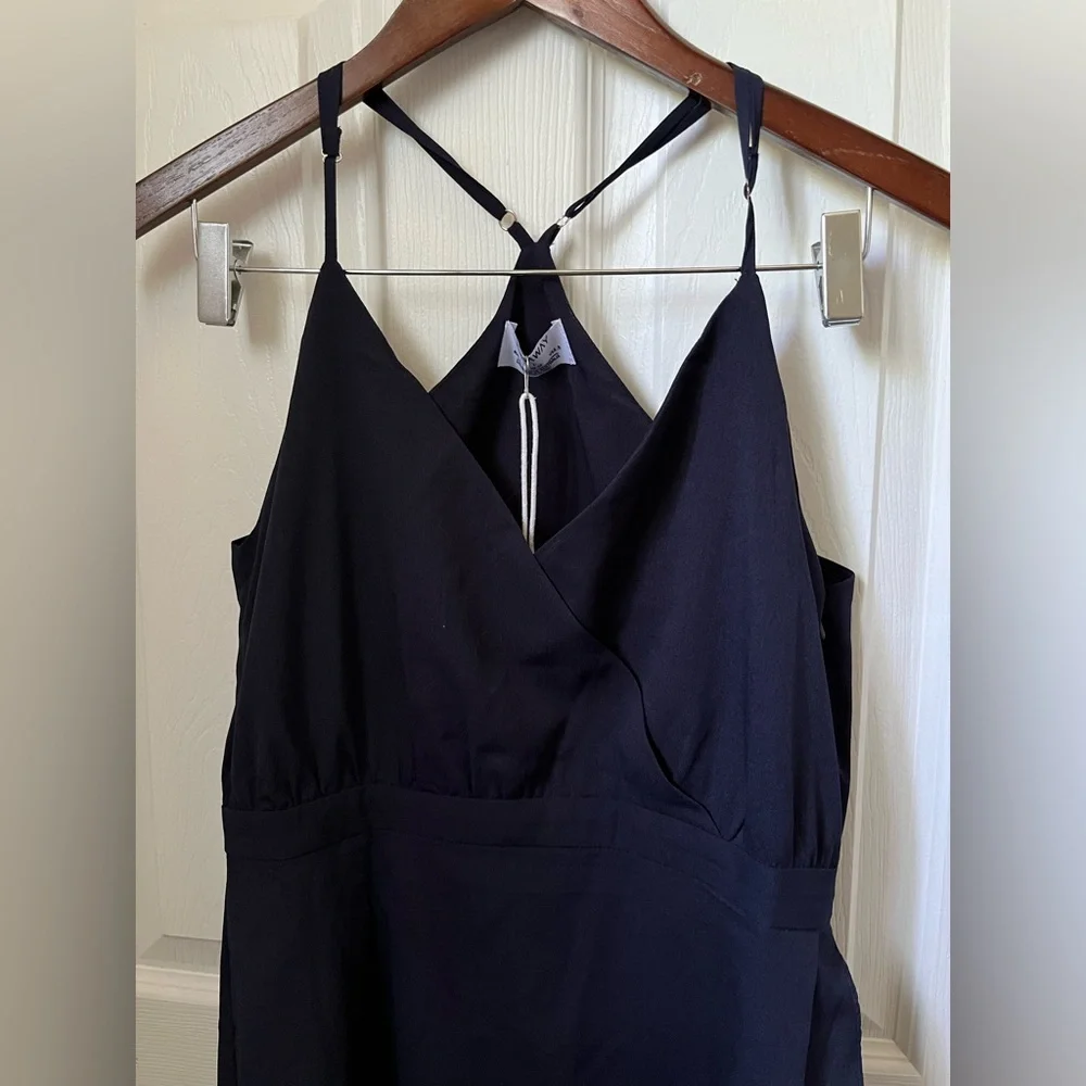 Runway Navy Blue Asymetrical Wrap Dress Size Large - Picture 2 of 9